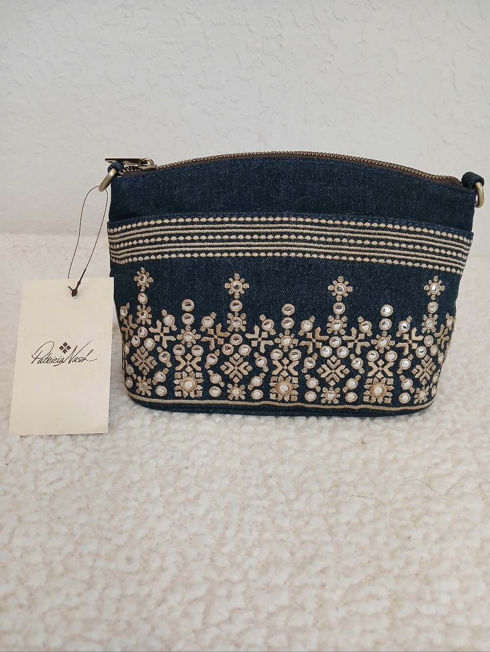 Patricia Nash Dark Denim Arlee in Greek Mirror Embroidery NWT